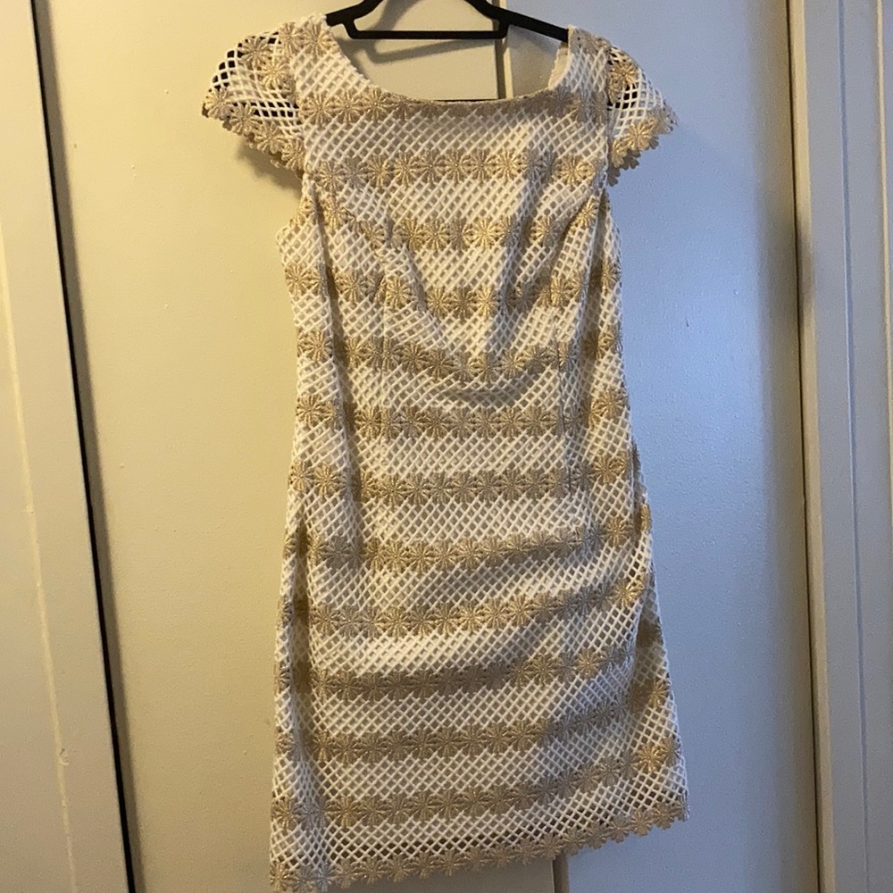 Lily Pulitzer gold and white cocktail dress